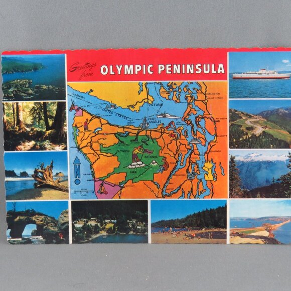 Vintage Postcard - The Olympic Peninsula Map and Attractions - Dexter Press - Picture 1 of 4